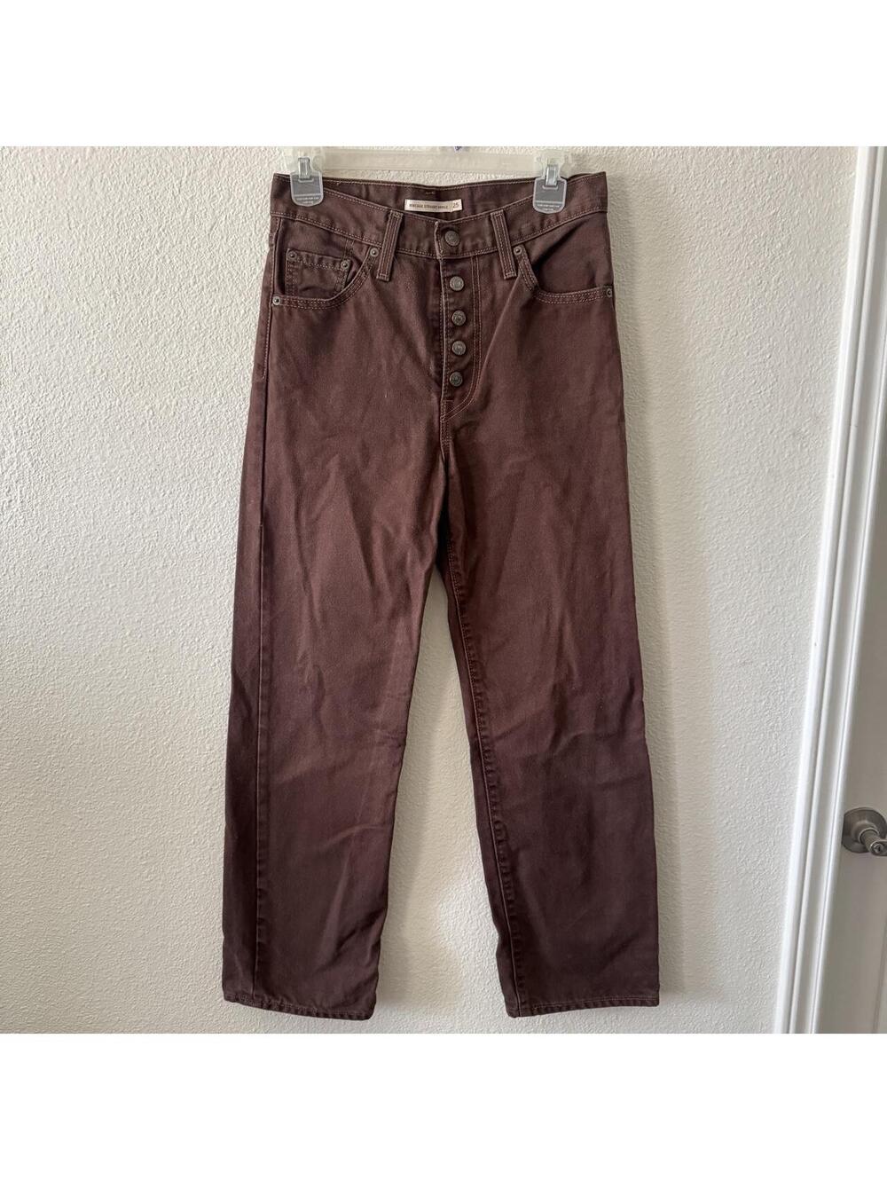 Chocolate Brown Levis 501 Ribcage Straight Ankle Jeans Button Fly Festival
